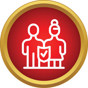 Couple figures with a shield and checkmark symbolizing insurance coverage