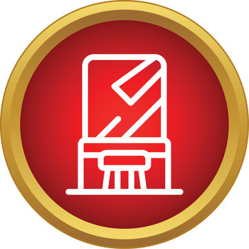 Vanity table icon featuring a mirror and stool on a red and gold background