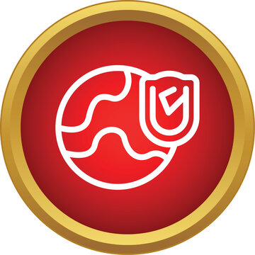 Earth globe with a protective shield and checkmark symbolizing global security and planet protection