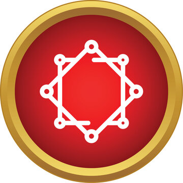 Abstract network connection icon symbolizing technology, data, and digital connection on a red button