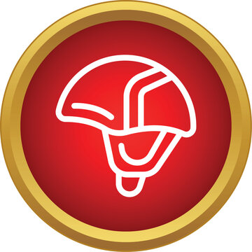 Sport helmet protecting head icon in flat style round red and gold frame