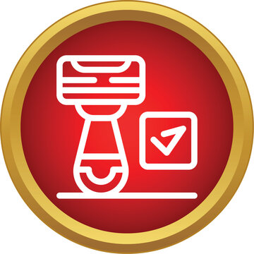 Shaving razor icon with check mark showing hygiene and successful grooming