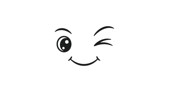 Cute winking face expression with happy smile line art