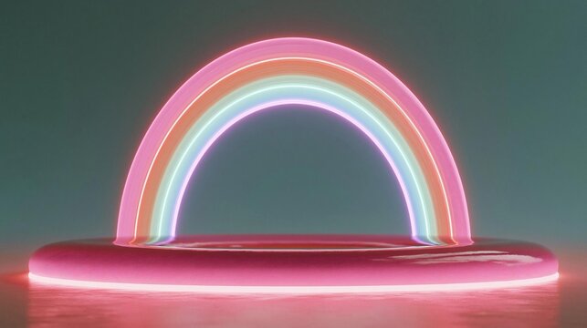 3d rendering of a rainbow-like structure. the rainbow is made up of multiple colors, including pink, blue, green, yellow, and orange.
