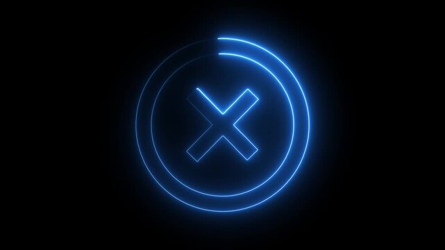 Neon Red cross mark animation pops onto a white background, a universally understood icon for stop, wrong, or incorrect choices. doodle X cross Mark, wrong, error, cancel, wrong, or close actions.