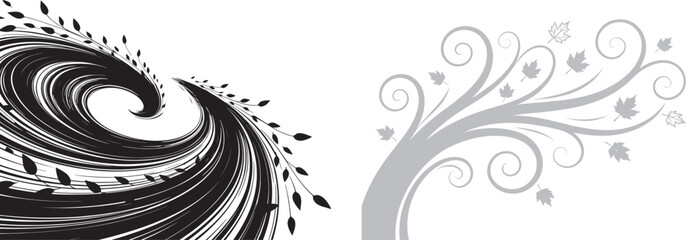 Abstract floral swirl vector designs with leaves and curved lines for decorative nature and motion themes © reza