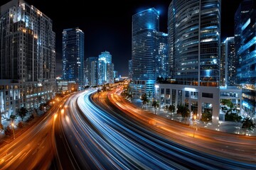 Obraz premium City highway with light trails at night