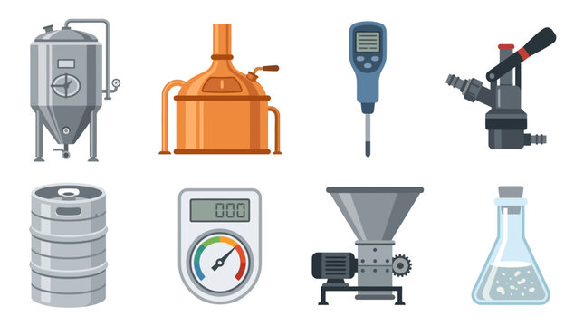 Stainless Fermentation Tank and Copper Brewing Kettle Grid Asset Sheet for Craft Beer Microbrewery Manuals