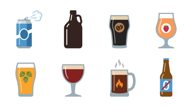 Dark Glass Growler and Double IPA Glass Grid Asset Sheet for Global Craft Beer Styles Infographic Mockups