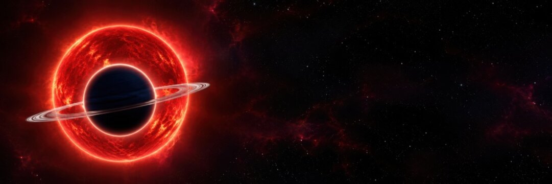 Ringed Planet Eclipse In Red Deep Space Panorama