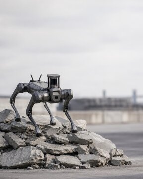 Robotic Quadruped On Rubble In Outdoor Field Test