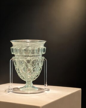 Roman Cage Cup Glass Artifact Under Museum Spotlight