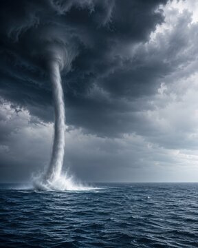 Waterspout Tornado Over Stormy Ocean