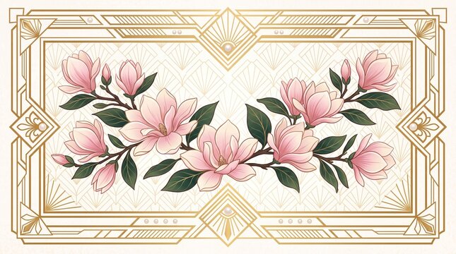 Art Deco Gold Frame with Magnolias