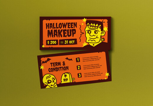 Yellow and Brown Flat Design Halloween Makeup Gift Voucher