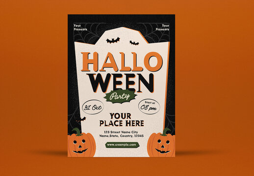 Black and Orange Hand Drawn Halloween Party Flyer Layout