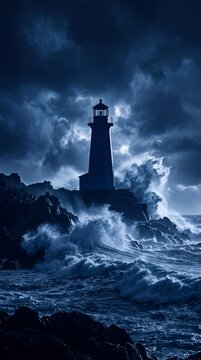 Lighthouse on Rocky Shore Silhouette