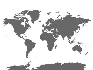 Fototapeta premium Gray world map silhouette with all continents and antarctica