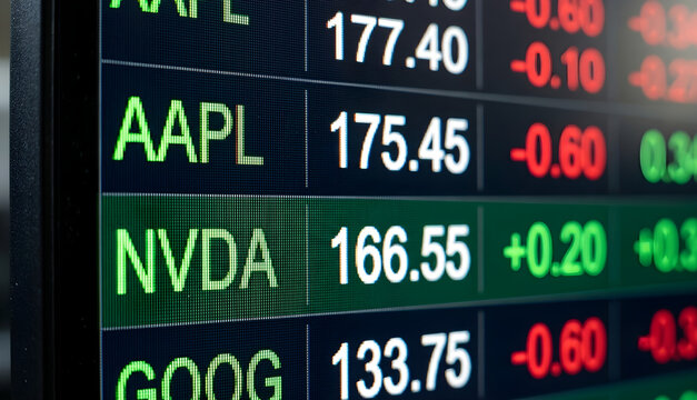Stock Market Digital Ticker Display Showing Tech Share Prices