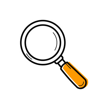 Pictogramme color&eacute; repr&eacute;sentant une loupe, id&eacute;al pour illustrer la recherche, l&rsquo;observation, l&rsquo;apprentissage, l&rsquo;&eacute;cole, l&rsquo;&eacute;tude et les visuels li&eacute;s &agrave; la rentr&eacute;e scolaire.