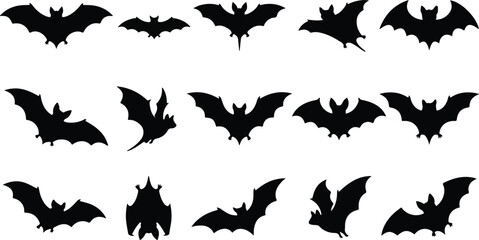 Fototapeta premium Decorative Halloween Bat Silhouette Collection Flying Hanging and Ornamental Bat Vector Bundle