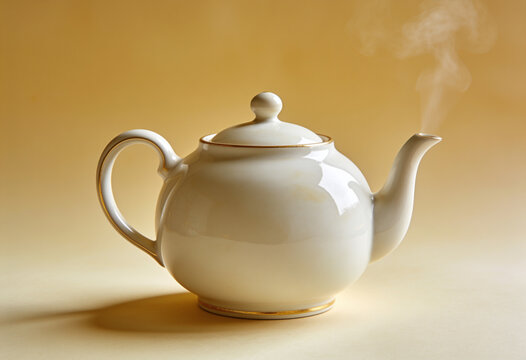 An elegant porcelain teapot with a classic round design for preparing hot beverages.