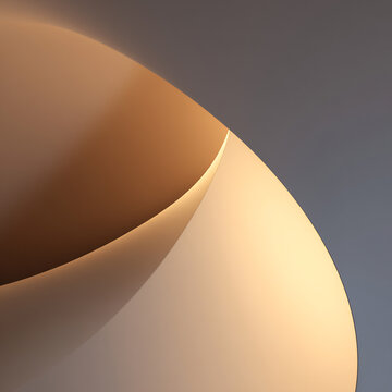 Abstract curved paper shapes with warm light and shadow 3D rendered