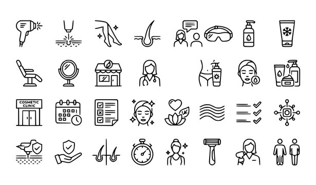 Laser Hair Removal Monochrome Vector Icon Pack