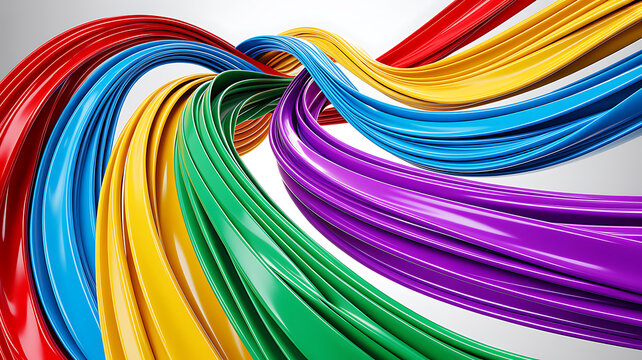 Colorful ribbon like curves in a dynamic composition a vibrant 3d rendering with a white background ribbons bands