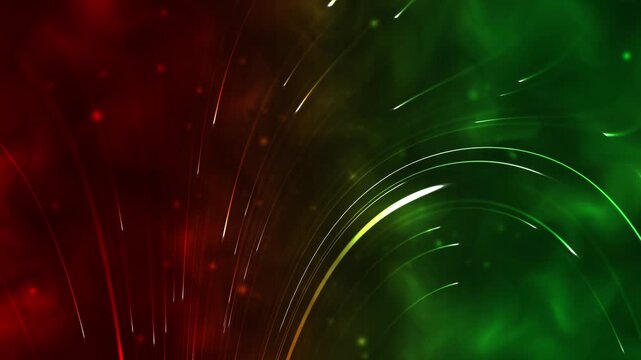 Abstract Glowing Red and Green Wave Background with Bright Stars Futuristic Energy Light Holiday Vector Illustration Dark Space  Design