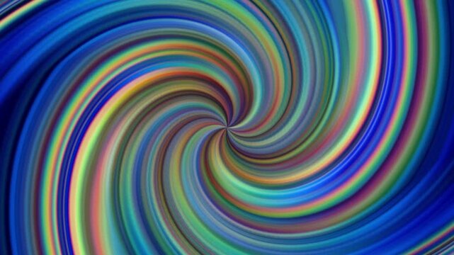 Blue teal and rainbow colored swirling vortex spiral pattern twisting inward, resembling a whirlpool or galaxy motion effect with a smooth glowing