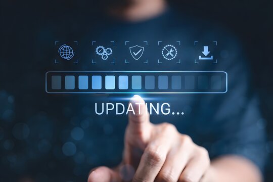 Update software application upgrade technology concept. Software update or Operating system, patch update, updating progress bar, Install app patch, new version, Improved security, program downloading