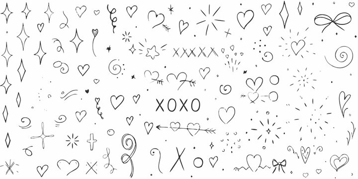 hand drawn doodles on white background hearts