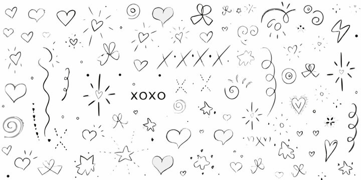 hand drawn doodles on white background hearts