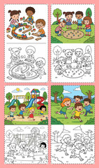 Fototapeta premium Children Playing Together Coloring Pages Kids Activities