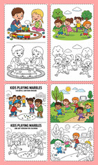 Fototapeta premium Children Play with Toys and Participate in Outdoor Activities Educational Coloring Pages