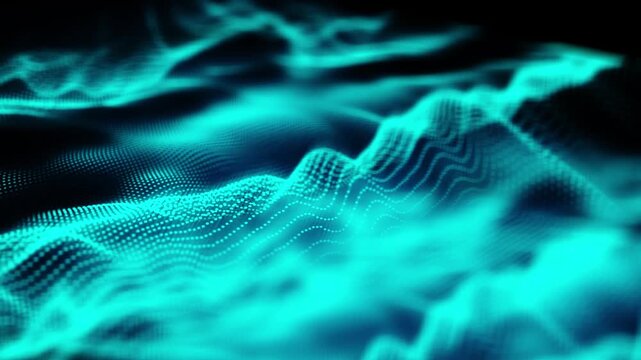 Abstract glowing blue digital wave patterns flowing across a dark background