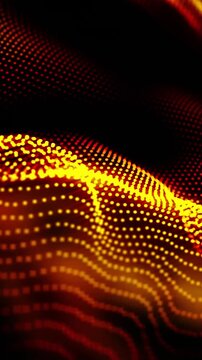 Abstract glowing particle waves flowing and shifting in dark space