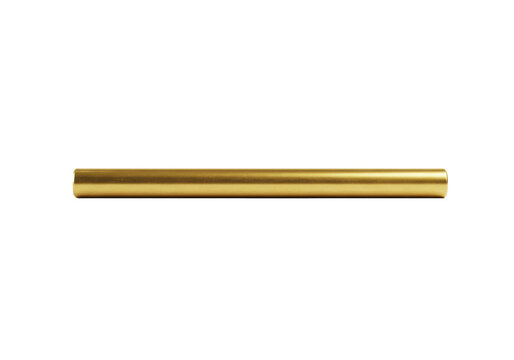 Hyperdetailed macro of a polished 24k golden brass bar on an infinite white background with soft shadows and copy space. Concept of luxury and minimalism