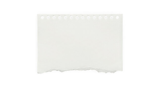 Torn white notebook paper sheet isolated on transparent background