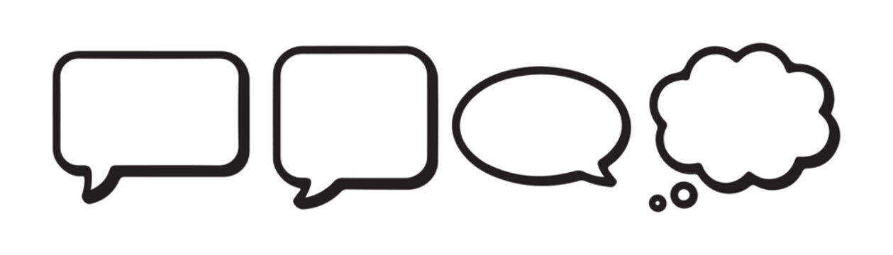 Set of speech bubble icons in various shapes including rounded square oval and thought cloud styles.