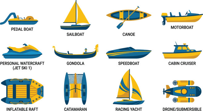 Collection of Various Watercraft and Boat Icons