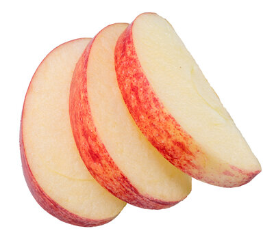 Red apple slices on white background. File contains clipping paths.