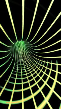 Dynamic abstract visuals with green and yellow grid patterns and depth illusion