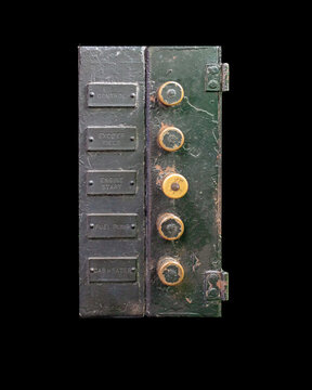  Retro steampunk style control panel isolated on a black background 
