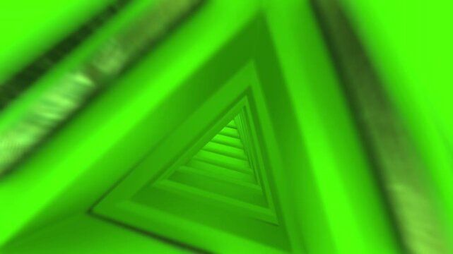 Abstract green tunnel with repeating geometric shapes and depth effect
