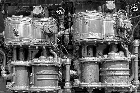 Black and white old mechanical steampunk industrial background 