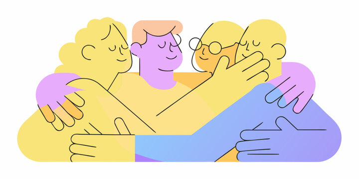 Embracing people illustration pastel colors with a white background