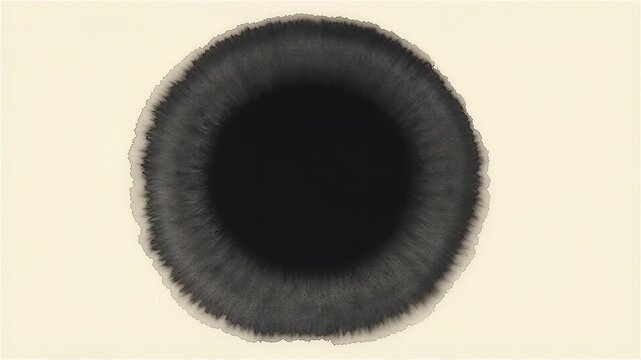 Clean minimalist background featuring a single solid blurred black ink spot in the center of cream canvas.