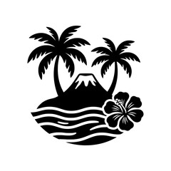 Masterpiece Maui, Hawaii icon featuring the island's most recognizable elements including palm trees, ocean waves, volcanic landscapes, and tropical flowers. Perfect for travel brands, tourism busines © puntip_a